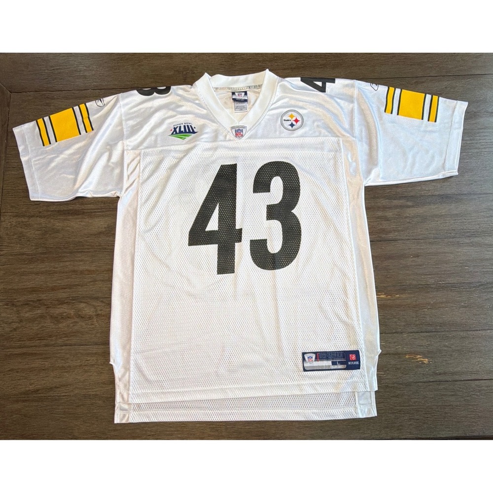 Steelers Troy Polamalu 43 Authentic Equipment Jersey Mens Large White Mesh NFL
